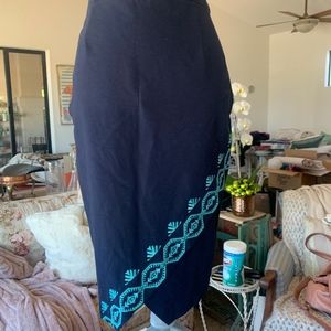 Navy Blue Pencil Skirt with accent trim